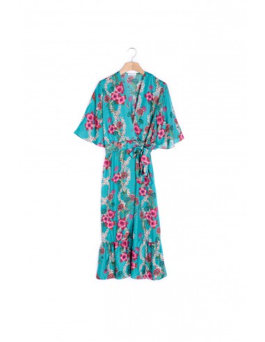 Robe Kimono imprimé fleuri en soie à prix réduit toute l'année